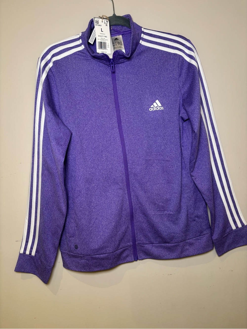 adidas Purple Full-Zip Women’s Track Jacket with White Stripes